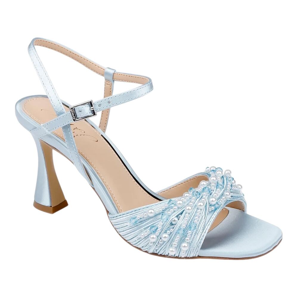 Jewel Badgley Mischka Women's Fanny High Heel Dress Sandals Blue Satin Size 10